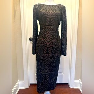 Dress the population emery long sleeve sequin cocktail dress black and nude Med